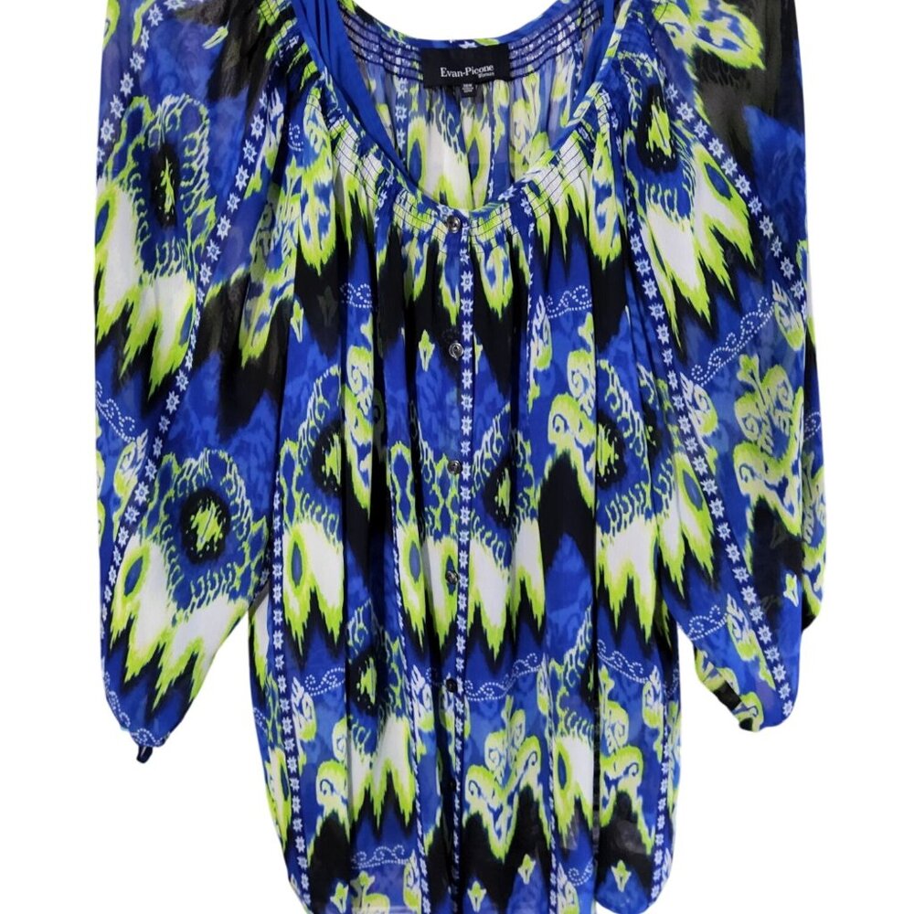 Evan-Pecone Womens Blue,Green Sheer Blouse W/Camisole Size 20W